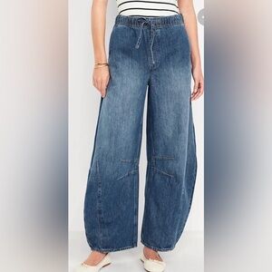 Old Navy High-Waisted Pull-On Barrel Jeans Medium Wash NWT S Baggy Streetwear